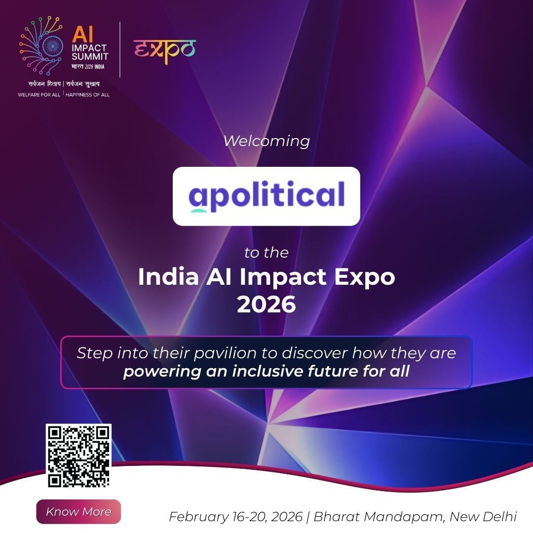 Welcoming <a href="/apoliticalco/">Apolitical</a> to the #IndiaAIImpactExpo2026.

Step into their pavilion to discover how they are powering an inclusive future for all.

👉Know More: impactexpo.indiaai.gov.in   

📅 16–20 Feb 2026📍Bharat Mandapam, New Delhi

#IndiaAIImpactSummit #ArtificialIntelligence