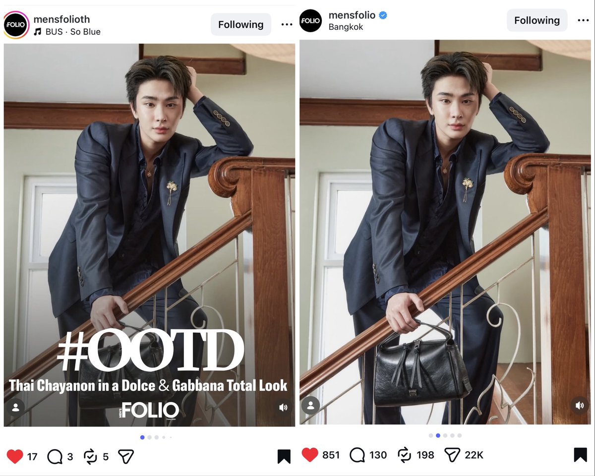 📣 ต้องการเพิ่มเอนเกจเมนต์ให้กับสื่อแฟชั่น
— MEN’S FOLIO Thailand
— MEN’S FOLIO Singapore

ฝากทุกคนกด 
🖤 LIKE        💬 COMMENT 
💾 SAVE      ↗️  SHARE        🔄 REPOST

🔗 : instagram.com/p/DU-joCIEqSW/…
🔗 : instagram.com/p/DU-G5pqESE1/…

Dolce&amp;Gabbana X THAI

#DolceGabbana #DGPS26
