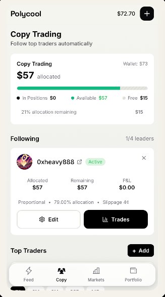 In the wild crypto jungle, Polycool's your smart-money GPS: copy top traders' bets on Polymarket in seconds, snag insider alerts, and auto-cash💰 wins like a boss. cool? It's like having Elon as your wingman—minus the memes 😂. Bet on "Will Bitcoin moon?" and laugh to the bank