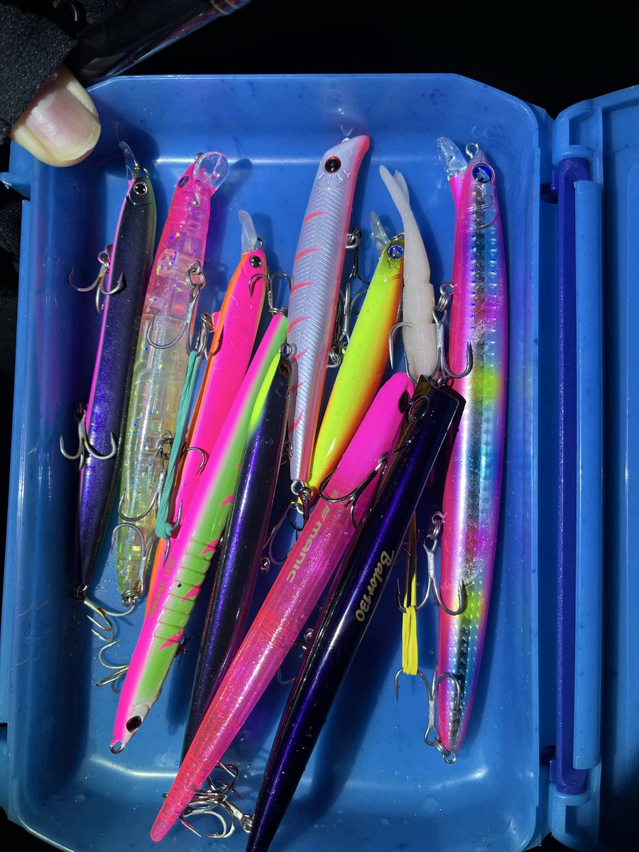 荒川バチ抜けシーバス！
雲が水面に映るくらいのコンディション！
3メートル横に釣り人。
挨拶なかったけど、下流側だから良いかと思いつつも潮止まりからボイルラッシュ！！
横一面1人3匹以上ポンポン釣る！
私はノーバイト！
涙で前が見えません！！！

明日もリベンジ行くぞー！
今日使ったルアー！