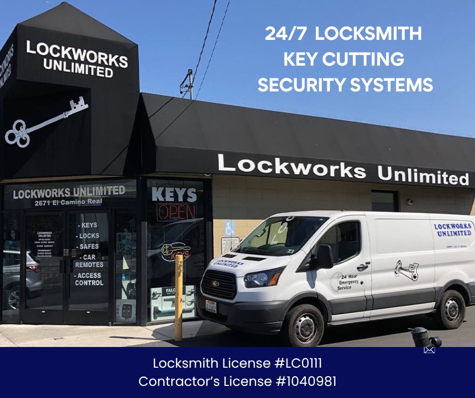 LockworksCA's tweet photo. 🔑 Meet your local locksmiths at Lockworks Unlimited!
From key cutting to complex security systems, safes &amp; high‑security locks we’ve got Redwood City covered.
🚨 24/7 emergency help: (650) 299‑9126  🌐 https://t.co/FxPLdsbX12

#LocksmithShop #Locksmithnearme #EmergencyLocksmith https://t.co/Isv3Or6Kv1