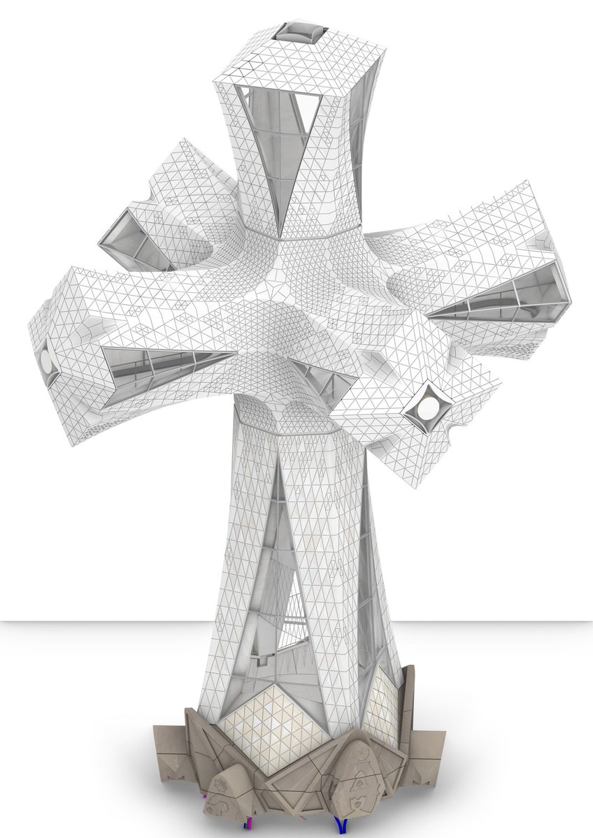 Cruz que remata la Torre de Jesús de la Sagrada Familia de Barcelona.