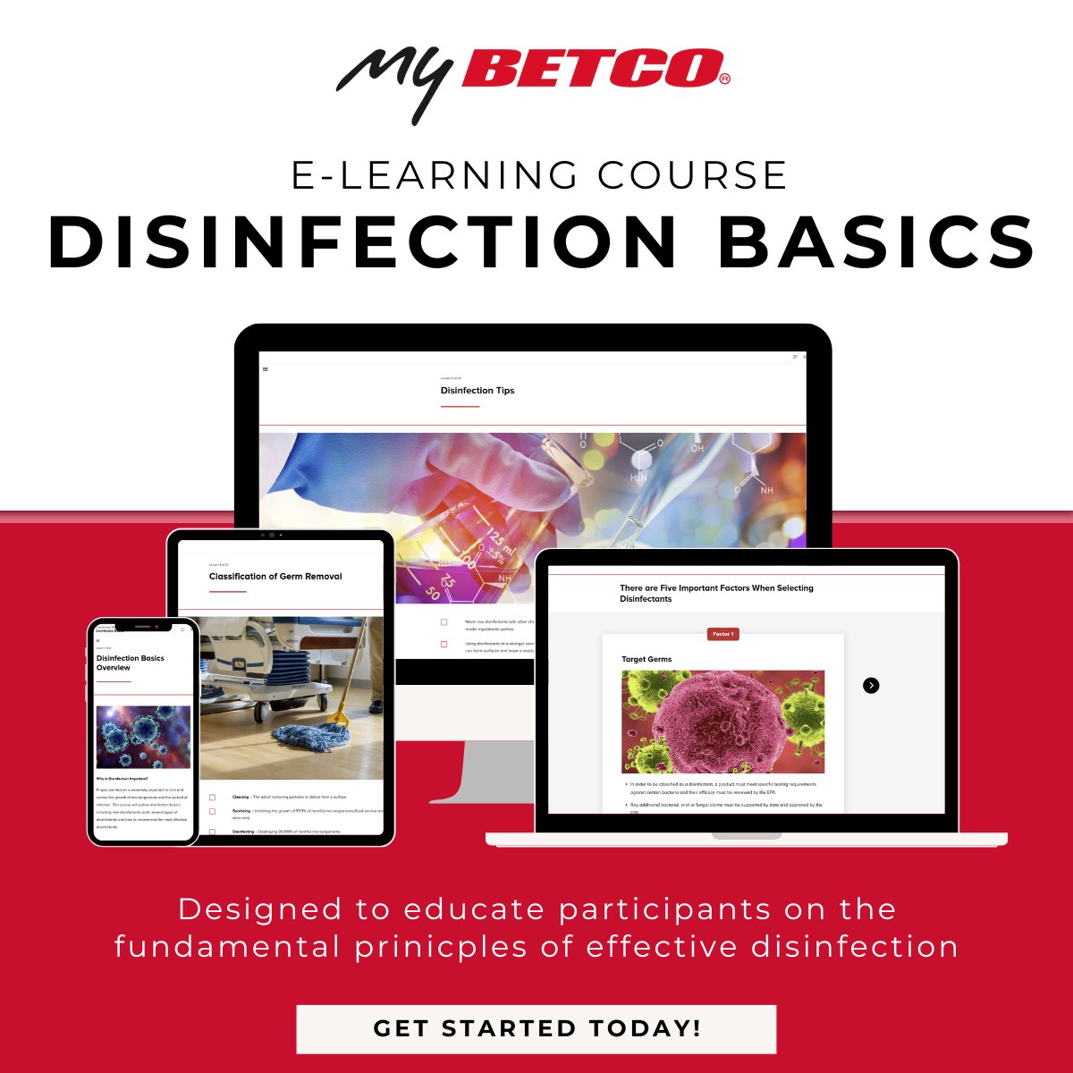 ow.ly/1uB450YiK3w Through the MyBetco portal, access the Disinfection Basics E-Learning Course, which features interactive and engaging elements that boost comprehension and retention.