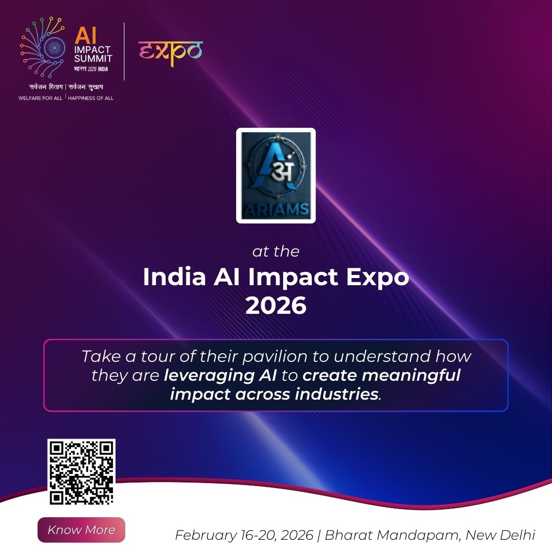 Ariams Consulting Inc at the India AI Impact Expo 2026.

Take a tour of their pavilion to understand how they are leveraging AI to create meaningful impact across industries.

👉Know More: impactexpo.indiaai.gov.in

📅 16–20 Feb 2026📍Bharat Mandapam, New Delhi