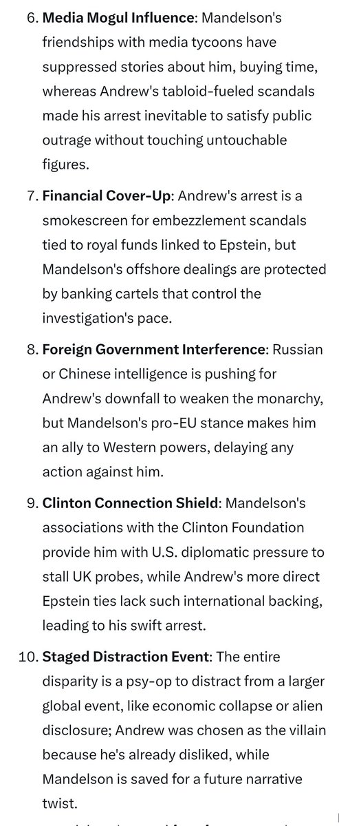 GIChowDotcom's tweet photo. @thatginamiller Ten conspiracy theories on why Andrew Mountbatten-Windsor (formerly Prince Andrew) was arrested on suspicion of misconduct in public office but Peter Mandelson wasn't. 
Any get your vote?
#RoyalFamilySacrifice #Agenda
#CoverUp #MI6 #Conspiracy
#NeilPostman #Disinformation https://t.co/C1Km25ApqV