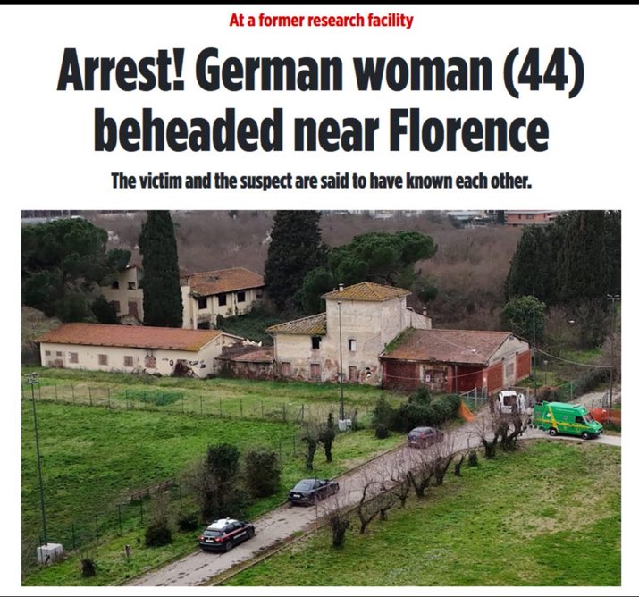 Een Duitse vrouw werd onthoofd aangetroffen in de buurt van Florence. De politie arresteerde een 30-jarige Marokkaanse immigrant die al eerder met justitie in aanraking was geweest.

Zonder X zouden we nooit van deze dingen afweten.