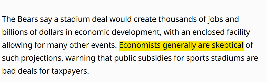 I'm going to rip my hair out. Last line of the article. Economists aren't "skeptical" of claimed economic benefits of stadiums promoted by stadium boosters any more than doctors are skeptical of the health benefits of cigarettes. 50 years of research demonstrates this is false.