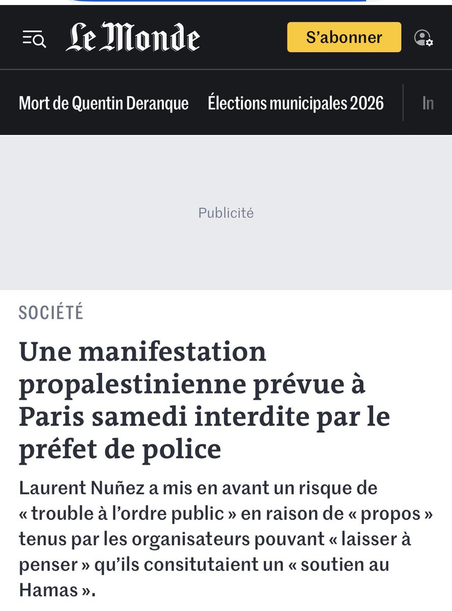 C’est assez marrant que Laurent Nunez évoque la liberté d’expression et la liberté de manifester uniquement quand il s’agit de rassemblements de néonazis ou d’événements de complice d’un genocide comme celui de NiLi Naouri : Israël is forever.
Quand ll s’agit de manifestations