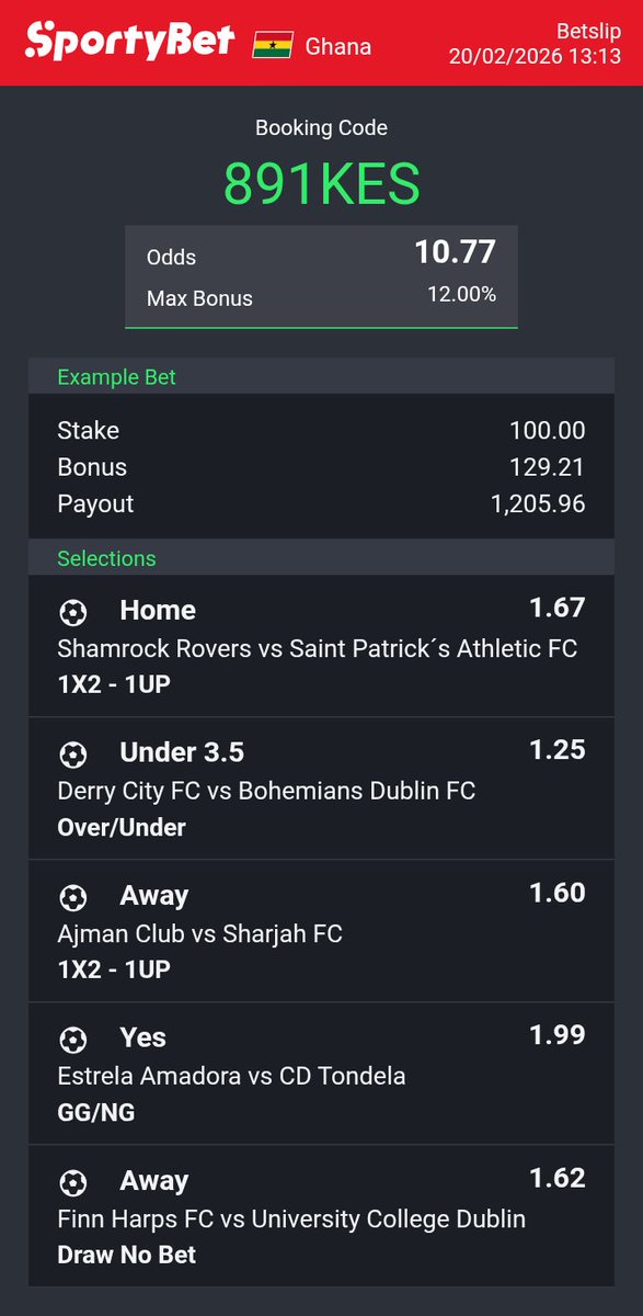 ProfOfOdds's tweet image. Booking Code: 891KES
Total Odds : 10.77

Bet Responsible 🔞