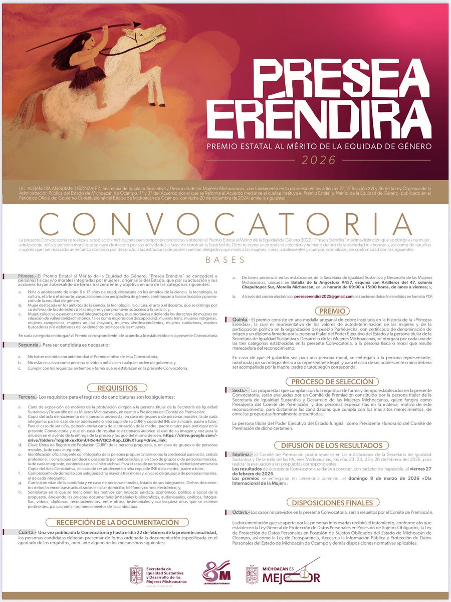 El TecNM Campus Coalcomán invita a toda nuestra comunidad a participar en la convocatoria del Premio Estatal al Mérito de la Equidad de Género 2026 “Presea Eréndira”,

📅 Recepción de propuestas hasta el 22 de febrero de 2026.

#EstamosEnAcción
#OrgulloOcelote
#PreseaEréndira