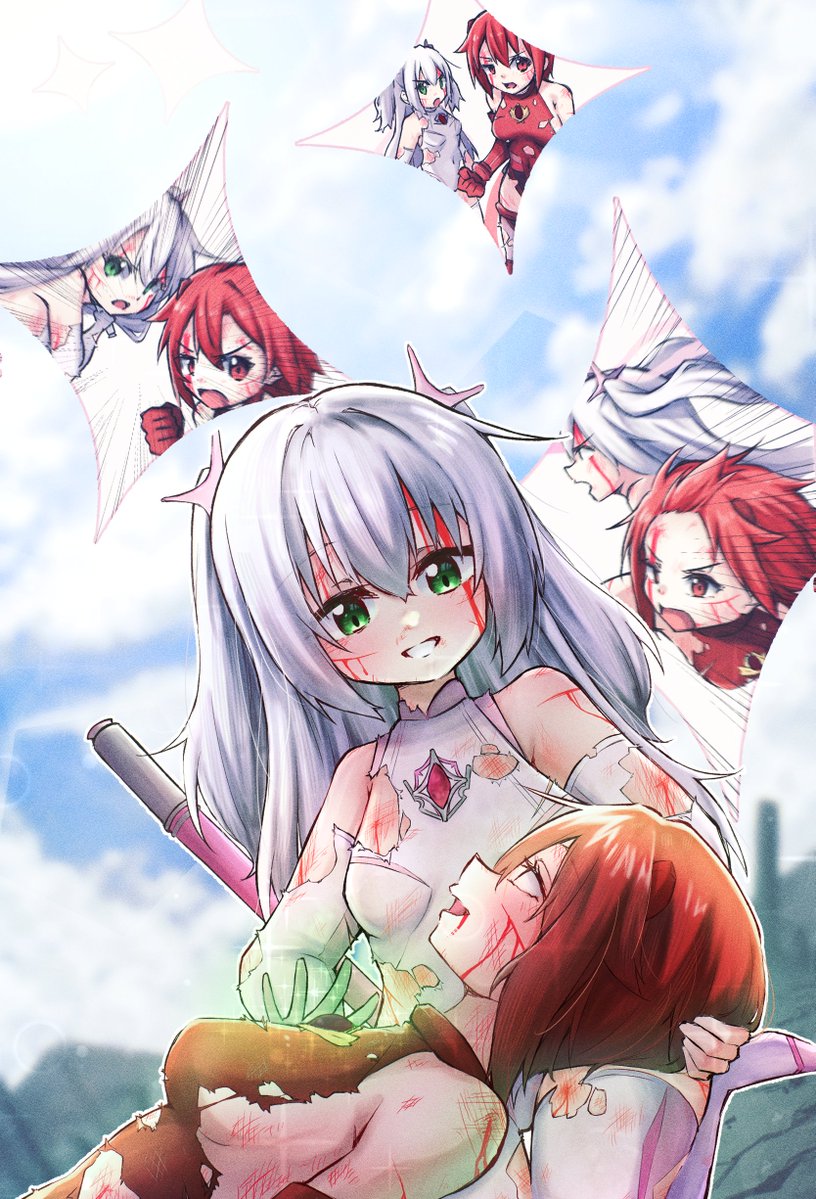 skebで依頼した   
うちの子変身ヒロイン二人の
イラストが納品されました

「最後まで諦めずに闘った二人、そして…」  
    
※次リプで絵師様紹介です 