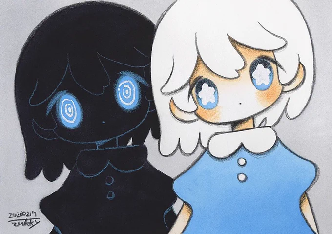 今週の落書き A5(210×148mm) 水彩紙、透明水彩、色鉛筆、修正ペン