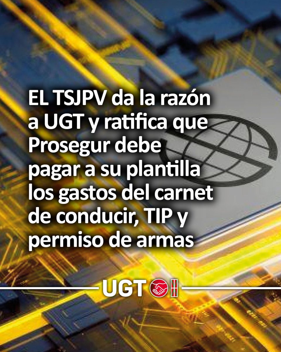 EL TSJPV da la razón a UGT y ratifica que Prosegur debe pagar a su plantilla los gastos del carnet de conducir, TIP y permiso de armas

labur.eus/qvzq1ckv