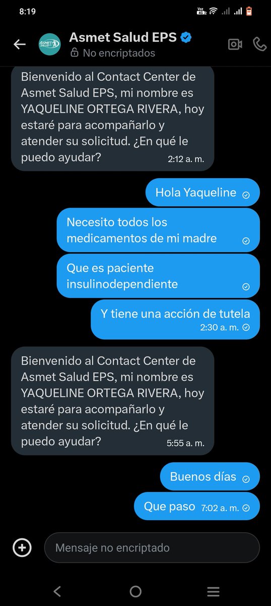 Alejand92128200's tweet photo. @AsmetSalud @Supersalud @petrogustavo @DefensoriaCol Miren me hablaron a las 2 de la mañana y después a las 5 como lo pueden ver ya estoy mamada de ser la payasa de ustedes respeten, no han dado respuesta desde el mes de diciembre y nada https://t.co/WKNPrLYJp1