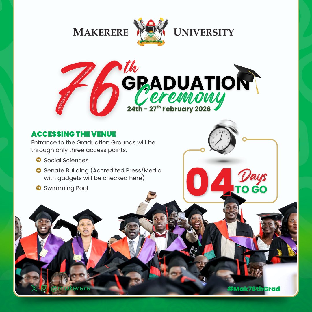 Countdown Continues 4 Days to #Mak76thGrad⏰

Get to know the access points to the Graduation Grounds.