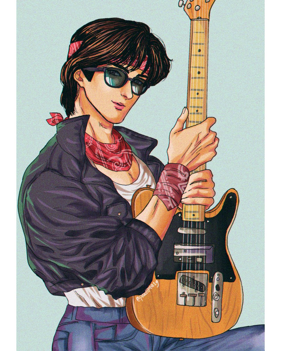 Karakter Saka Harjita lahir dari pengamatan berbagai literatur media pop 80-an. Saya menemui banyak kesamaan tipe karakter utama pria di era itu. Lalu saya modifikasi menjadi Saka. Karakter cowok semacam ini menjadi ikon "cowok modern dan ideal" pada zamannya. #ALegendInBlueJeans