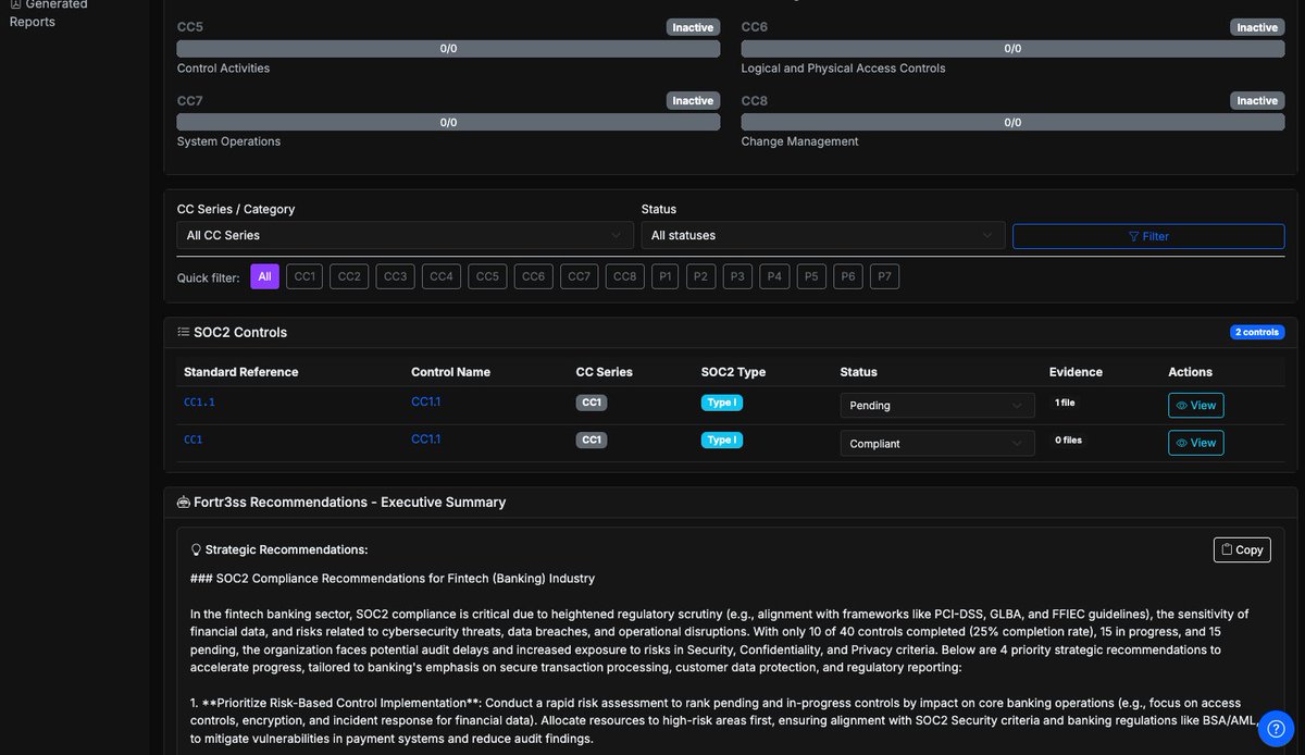 fortr3ss_io's tweet photo. A quick walk-through of iAudit in action:

1. SOC2 dashboard overview 
2. Dive into a single control 
3. Get instant @grok  AI recommendations &amp; analysis

Compliance made simple &amp; affordable – from $9.99/mo.

Free 14-day Premium trial (no card): https://t.co/tsfj8h5yDc https://t.co/LOSleUHenO