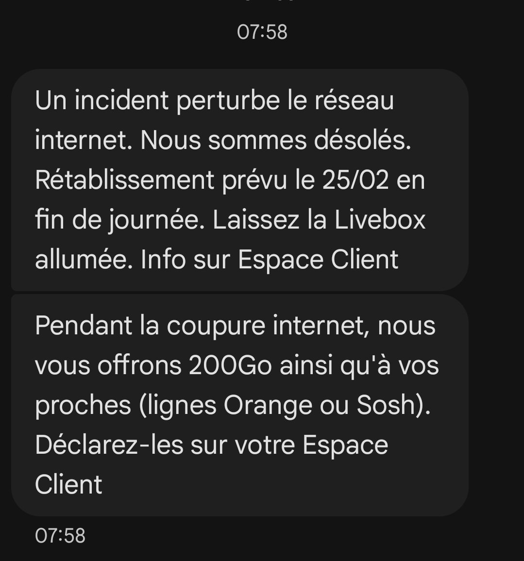 😡🤬 MERCI <a href="/Orange_France/">Orange France</a>
Et je deviens tributaire du réseau 4G grâce au prêt d'une AIRBOX 👏
Je penses sérieusement potasser les autres opérateurs ce weekend 😁