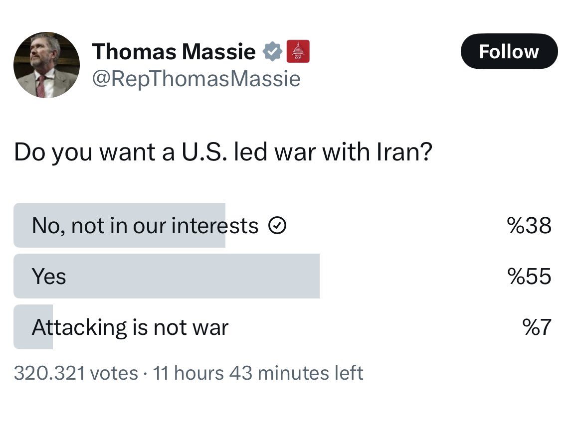 <a href="/RepThomasMassie/">Thomas Massie</a> This is obvious bot manipulation by Pahlavist and Jewish supremacist accounts.