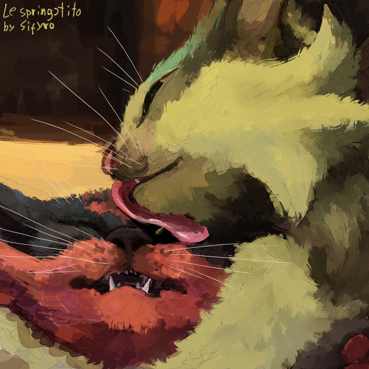 Sprigatito cleaning his stinky ahh friend