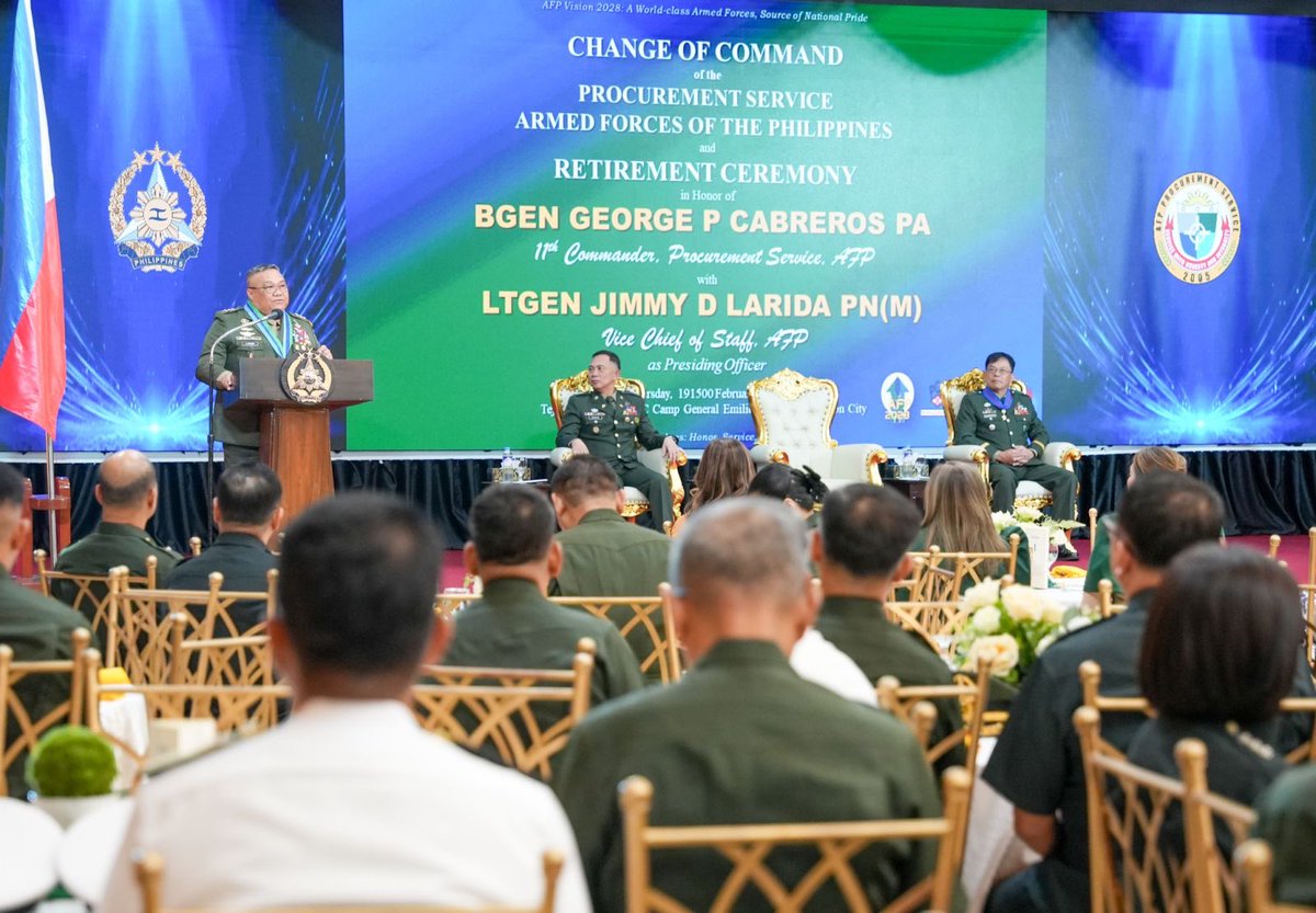 AFP Honors BGen Cabreros in Retirement Ceremony; Installs New Procurement Service Chief

The Armed Forces of the Philippines (AFP) honored the distinguished career of Brigadier General George P Cabreros PA during a Retirement Ceremony, followed by the Change of Command of the