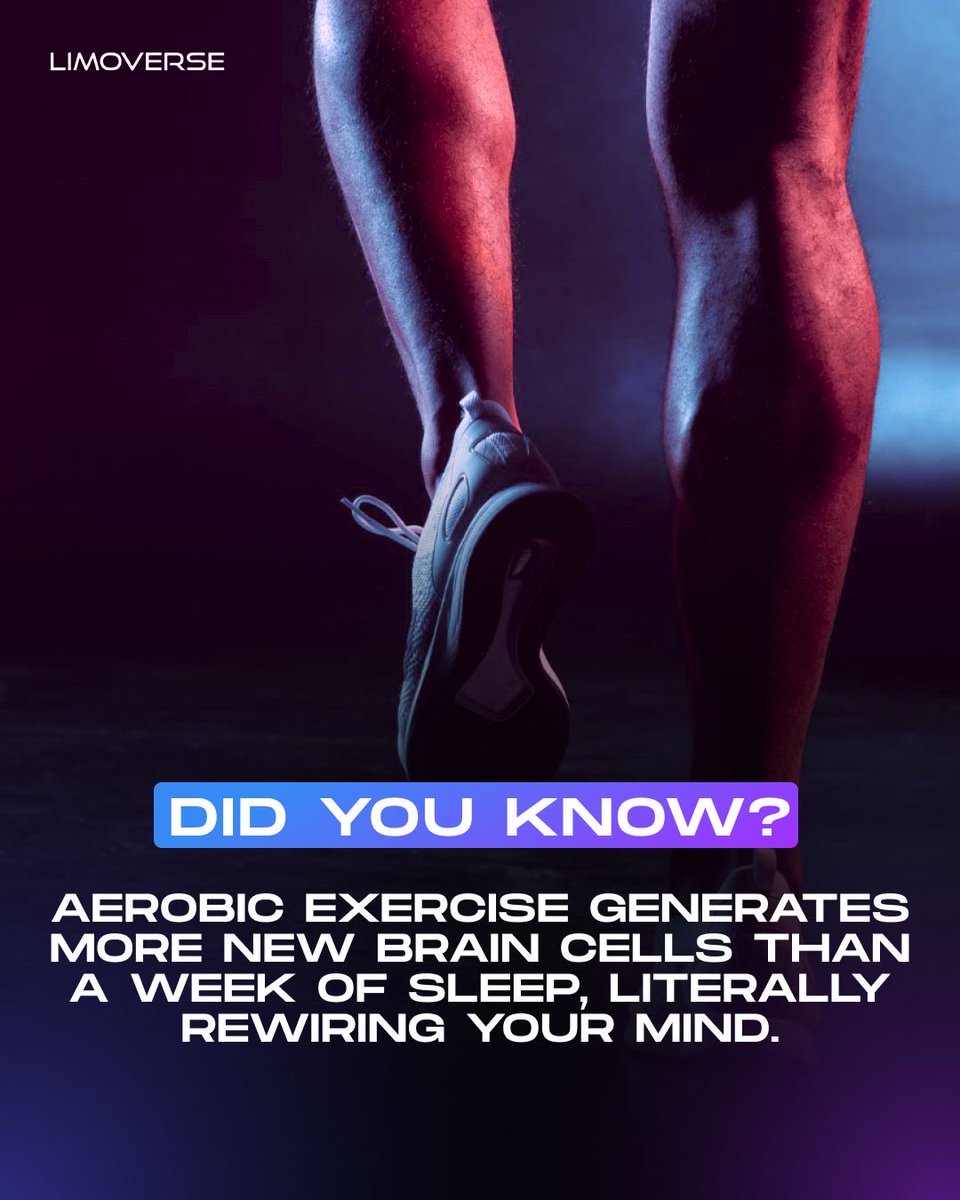 limoverseglobal's tweet photo. Your brain thrives on movement! 🧠

Aerobic exercise doesn’t just strengthen your heart, it sparks the growth of new brain cells, boosts focus, and rewires your mind for clarity and energy. 

Consistency compounds.
Move more.
Think sharper! 💪🏻 https://t.co/pWINHpEisb