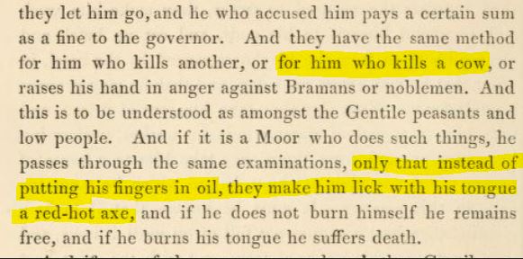 mukherji_speaks's tweet photo. What was the PUNISHMENT for COW slaughter in KERALA ??

Portuguese Officer Duarte Barbosa wrote-
who kills a cow has his fingers placed in hot oil and is forced to lick red hot axe with tongue.

Beef was never the part of Kerala culture, it arrived with communism.

Traveler IBN BATTUTA wrote about the CALICUT state --one thing is forbidden namely to kill a COW or eat it's flesh.

even in 1927 princely state of cochin brought a cow protection bill