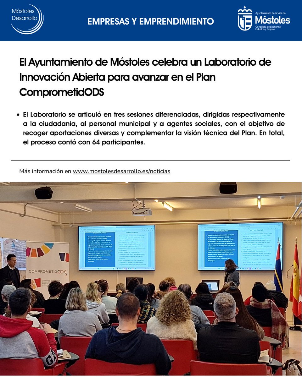 mostdesarrollo's tweet photo. Ayer celebramos el Laboratorio de Innovación Abierta de #ComprometidODS, con 64 participantes entre ciudadanía, personal municipal y agentes sociales.
📍https://t.co/NMHC7aRv5n

🙌Seguimos sumando esfuerzos para un Móstoles más sostenible. https://t.co/PFyWJWCIYY