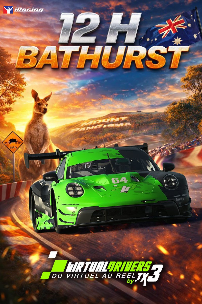VDbyTX3's tweet photo. ⌛️Rendez vous ce week end pour les 1️⃣2️⃣ heures de Bathurst sur iracing !

 Live at 13:30 CET : ttv/iRacing https://t.co/GYoZmt4Xcy
