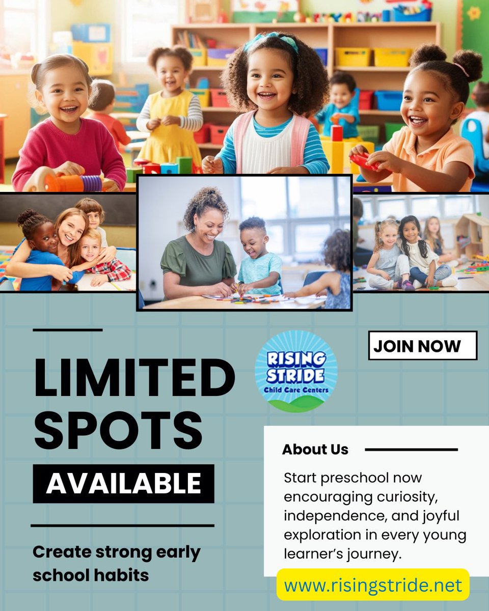 Rising Stride, where little steps lead to big dreams, one day at a time. We Have Openings. Limited space available Visit us at: risingstride.net  for more info and schedule a tour.
#Childcare
#register 
#childcarecenter 
#preschool #learning #learnandgrow #delcopa