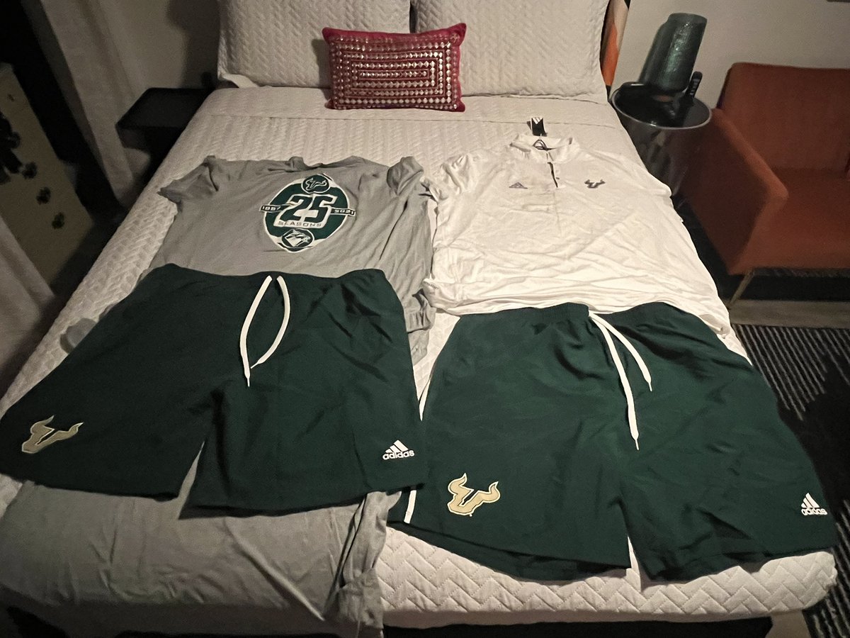 CoachDobbinsSCD's tweet photo. I like when the USF Equipment Manager does a clean out. #FreeSwag #USF #Bulls https://t.co/1UFiBxfKWl