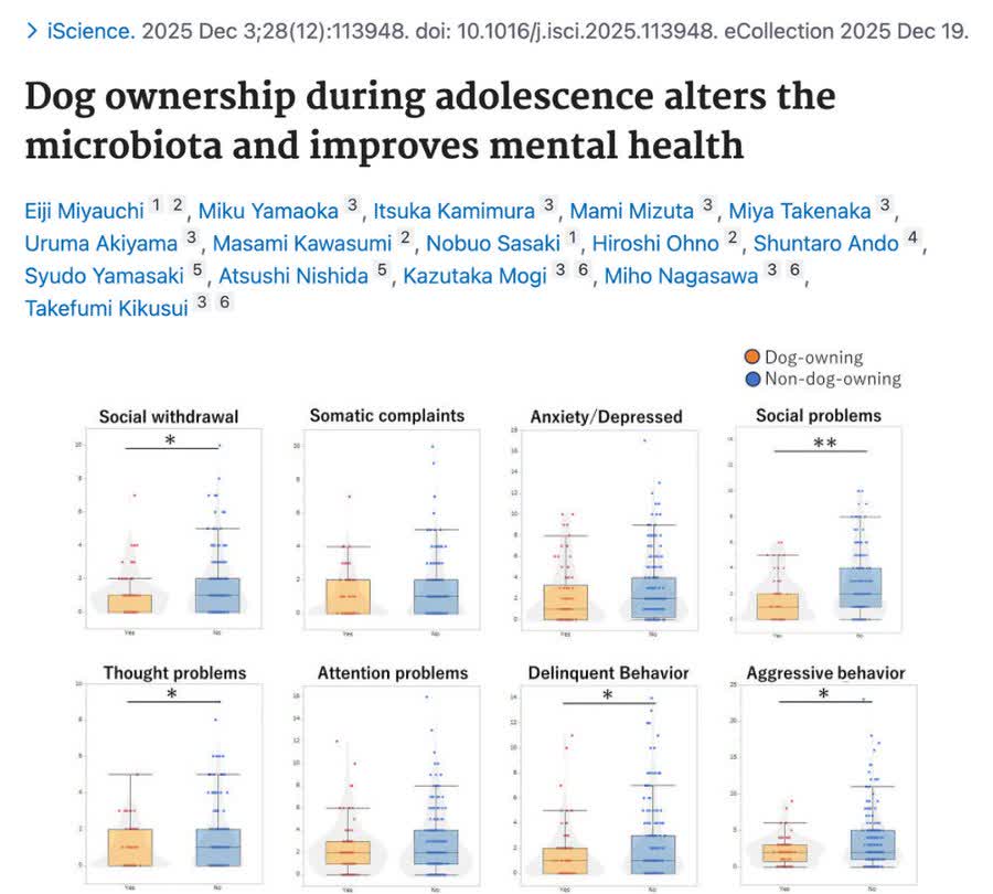 Is it ok to let your kids kiss the dog?

A new study found that teenagers who live with dogs show better mental health and fewer social difficulties.

In a group of 343 teens, dog owners scored better across five behavioral measures: less social withdrawal, fewer social problems,