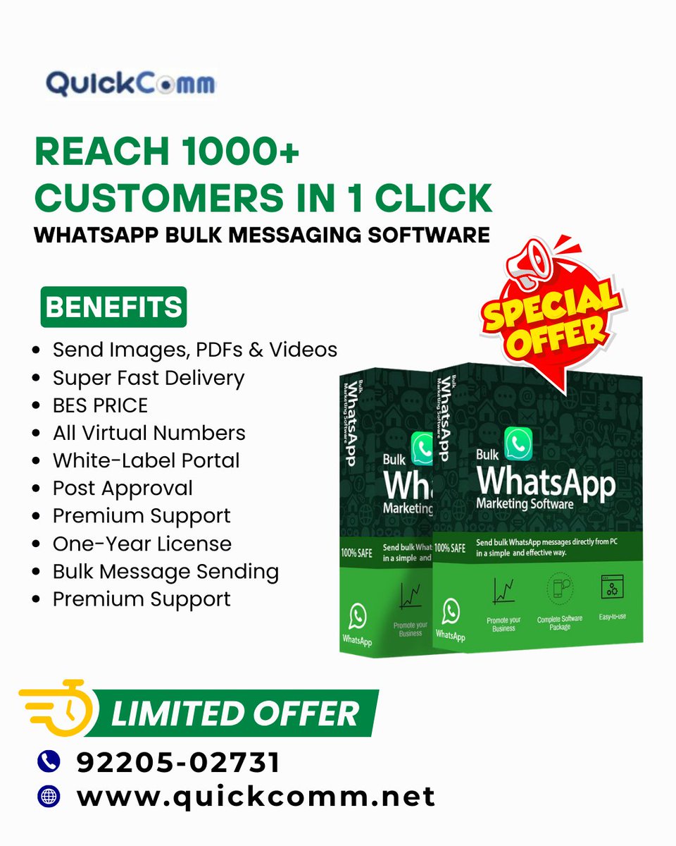Quickcommtech's tweet image. ब हर Message पहुँचे एक Click में! 🚀
QuickComm WhatsApp Bulk Sender Software से भेजें हज़ारों लोगों को मैसेज —
बिना किसी लिमिट, बिना किसी झंझट के!

📲 Connect Now: quickcomm.net
| 92205-02731

#WhatsAppMarketing #BulkSender #DigitalMarketing #QuickComm #MarketingTool