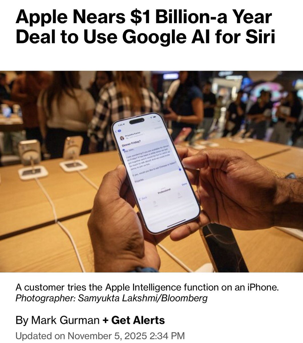 openclaw is cool because it's a lobster-themed indie hacker preview of what apple will do in <12 months

reminder that

1. Google has been paying Apple $20bn a year to be the default search (Apple has all the leverage)

2. Apple is now going to pay Google $1bn a year to use