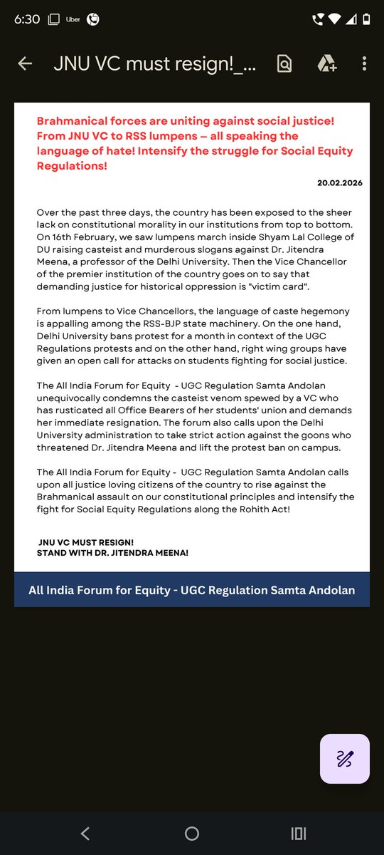 PrasenjeetKuma6's tweet image. Brahmanical forces are uniting against social justice! From JNU VC to RSS lumpens — all speaking the language of hate! Intensify the struggle for Social Equity Regulations!

JNU VC must resign!
Stand with Dr Jitendra Meena!

All India Forum for Equity
#UGCRegulation Samta Andolan
