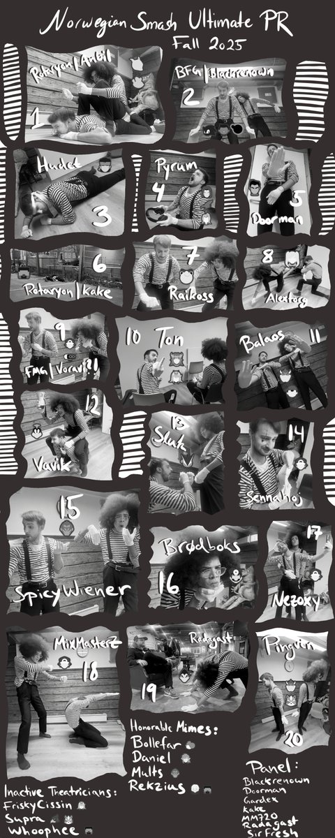 After a live performance during The Trondheim Gala last week courtesy of <a href="/Gardexyes/">Gardex</a> and <a href="/Kojipuff/">Koji</a>, we can now reveal the graphic for the latest Nowegian SSBU PR! 🥳

Congratulations to every ranked player and thanks to Koji again for the PR graphic!