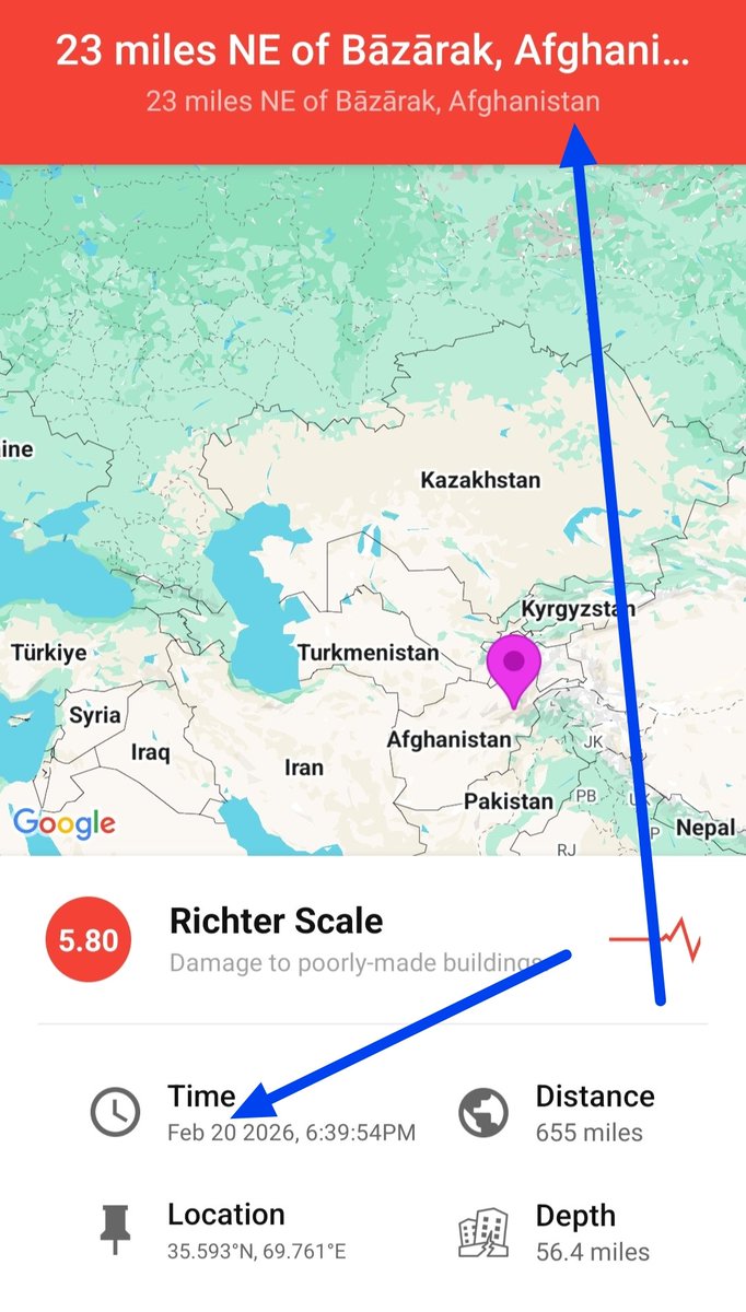 #BREAKING 
Earthquake M 5.7 Afghanistan 〽️😱💥
My prediction successful 🙏🙏
#Pakistan 
#earthquakeAfghanistan #Afghanistan
‍#Earthquake (#زلزله) M5.7 #JabalosSaraj (#Afghanistan) 
#earthquake