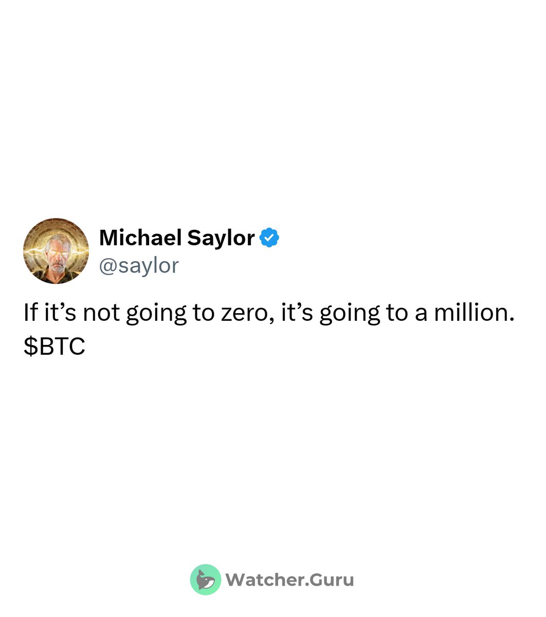 JUST IN: Michael Saylor says Bitcoin is either going to zero or $1 million.