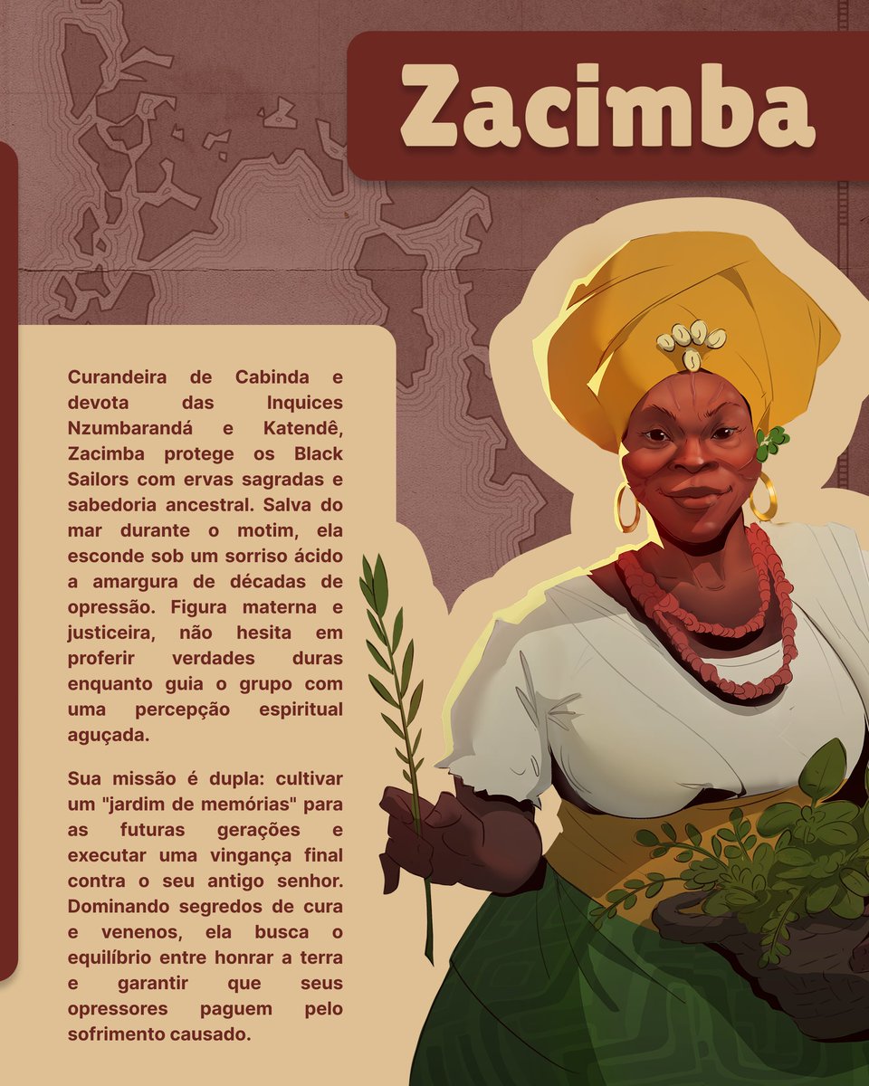 mandingagames's tweet photo. A cura e o conhecimento dos Black Sailors: Zacimba e João. ✨🚢

Zacimba protege o grupo, enquanto João busca na lei e nos livros o caminho para a liberdade real. 🌿⚖️ 
Já sabe quem é o próximo que falta aparecer? ⚓️

#BlackSailors #Gamedev #IndieGame #Games https://t.co/wmTE3GVD2Q