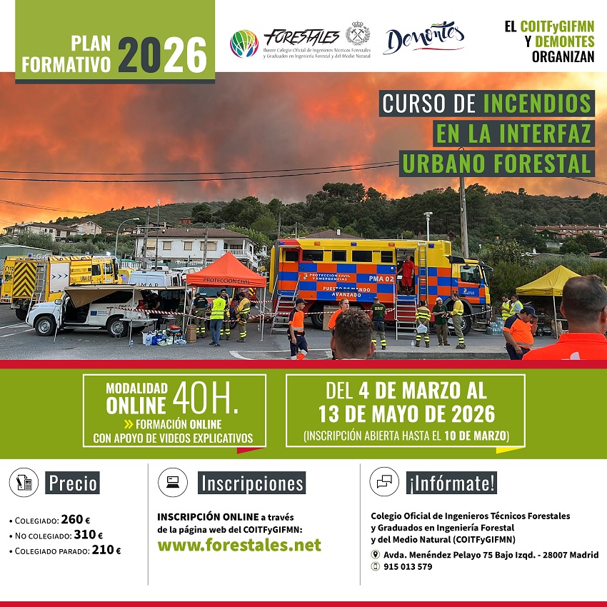 NO DEJES TU INSCRIPCIÓN PARA EL ÚLTIMO MOMENTO. Ya tenemos la programación de marzo de nuestros cursos. Puede ver los DETALLES Y MATRÍCULA en cada uno de los enlaces. ¡TE ESPERAMOS!

4 MARZO 2026
Curso On-Line de Incendios en la Interfaz Urbano Forestal
forestales.net/contenidos/cur…