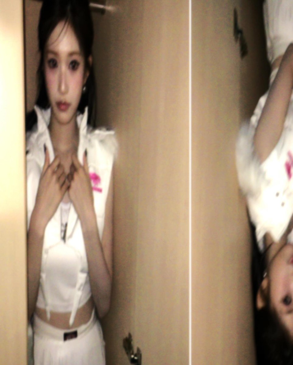 LEES2EO's tweet image. soft porcelain glow beneath muted walls, she bends like a whispered sonata ♡ white feathers brushing the silence, crimson steps echoing bang bang in gentle cadence ✦ 눈빛은 깊은 별빛처럼, 살짝 기울어진 마음에 설레임이 머물러 𓂃