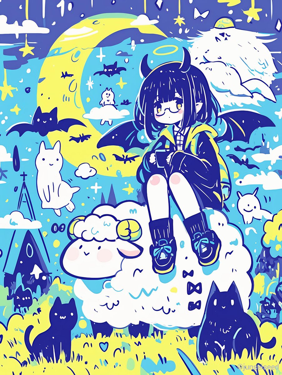 #夜のめがね魔族 「今夜は三日月🌜️、次の満月(12日後)は“皆既月食”だよ」 #AI美少女
