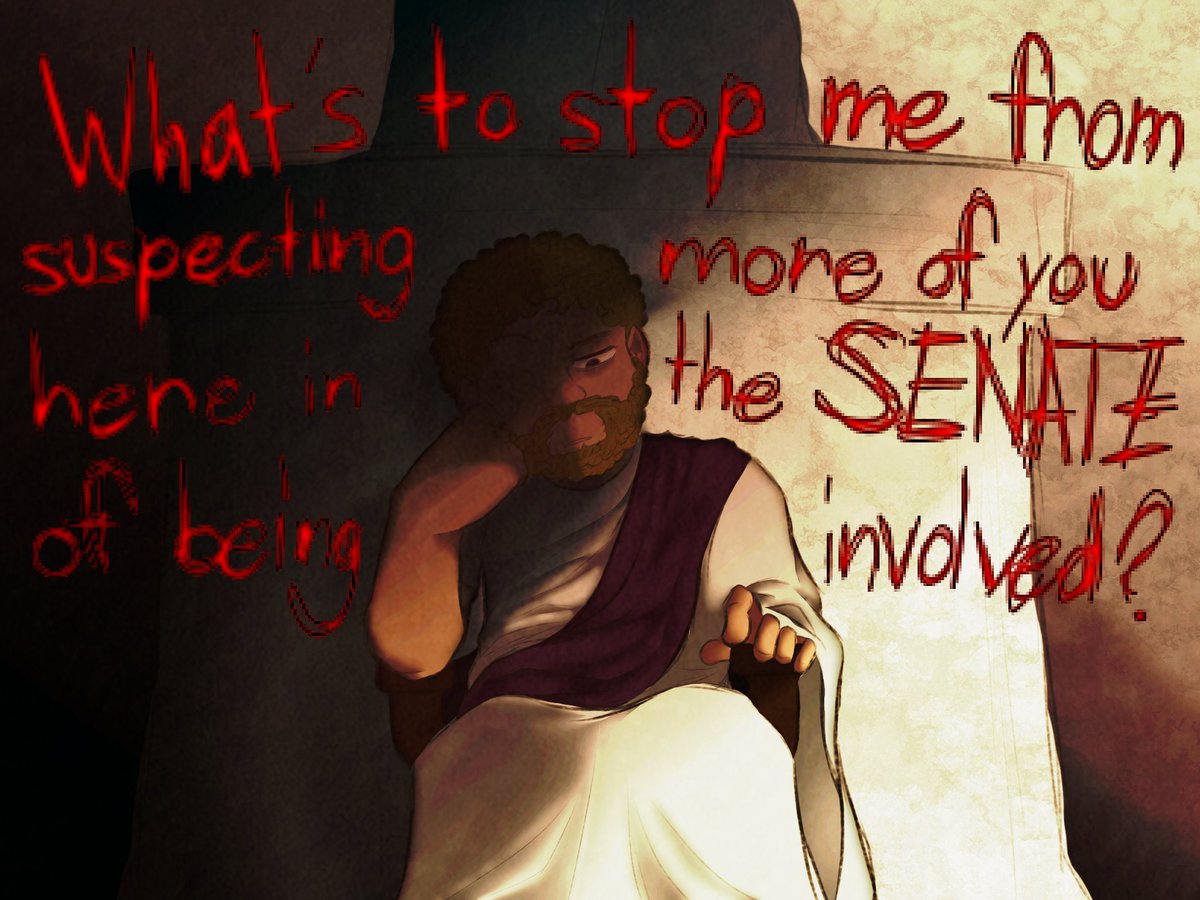 Kamahele5's tweet image. Commodus threatening the Senate
A scene from my Roman history novel drawn by @sctig1234 
#commodus #romanempire