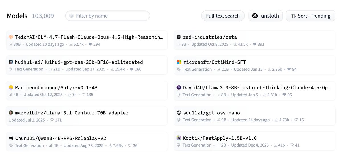 Hugging Face model list