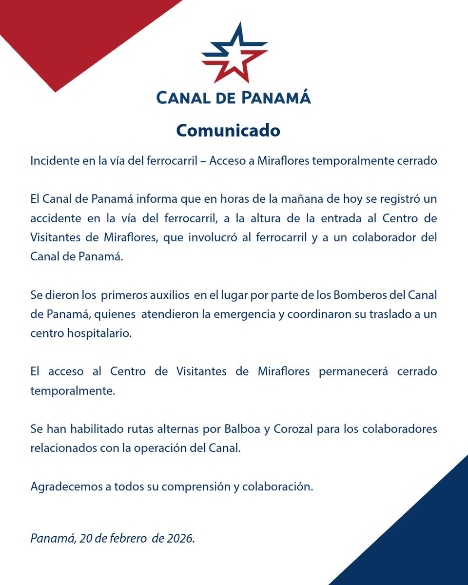 canaldepanama's tweet photo. Incidente en la vía del ferrocarril – Acceso a Miraflores temporalmente cerrado https://t.co/1ci5UQjJcj