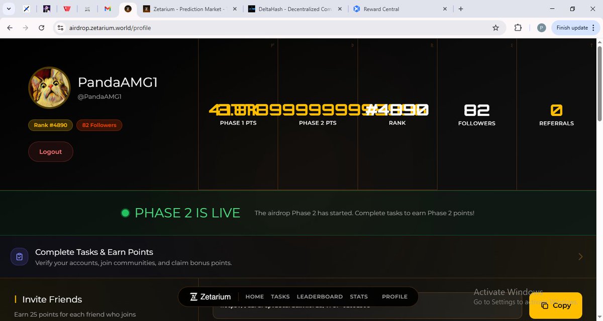 PandaAMG1's tweet photo. @Zetarium_ There is a glitch with the point. i have logged out and logged in back it is still showing like this. https://t.co/DxwpRoGIIR