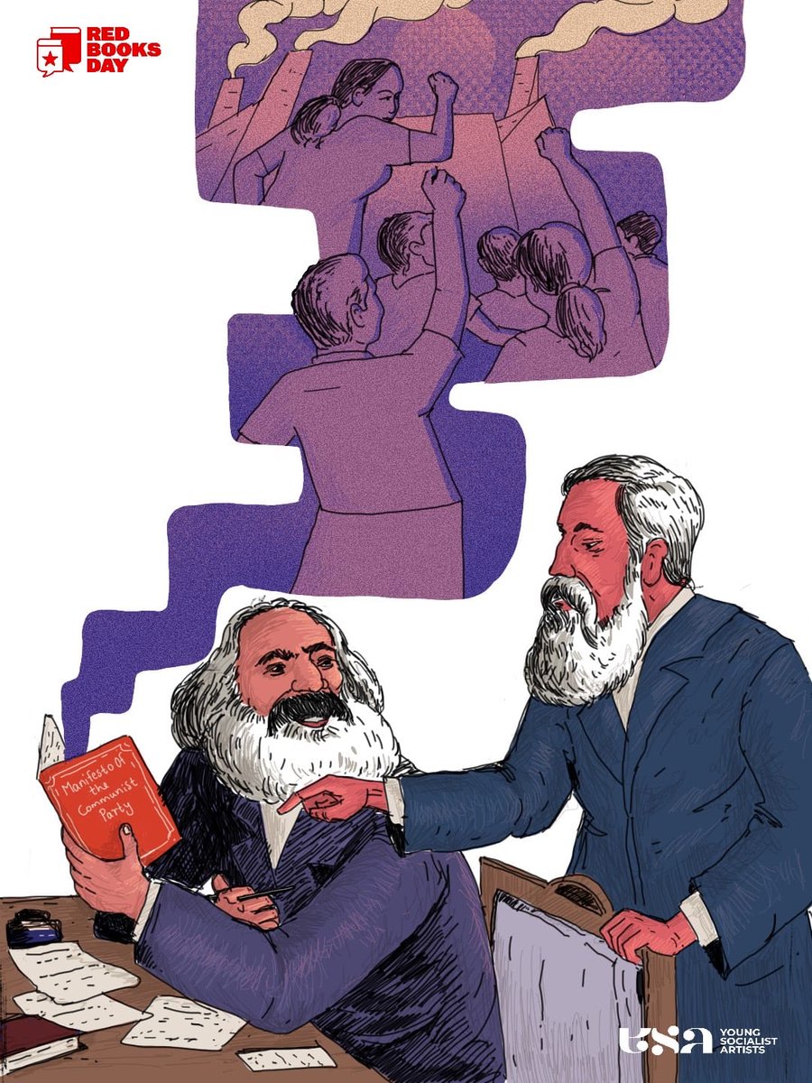 Red Books Day art work by Alex Abraham of the Young Socialist Artists collective (YSA), India. The world celebrates #RedBooksDay2026 tomorrow, February 21.