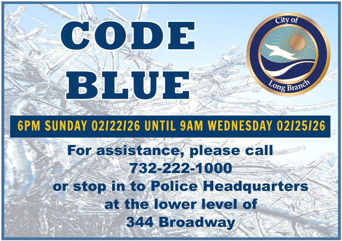 A Code Blue has been issued for Monmouth County from 6PM Sunday, 02/22 ...