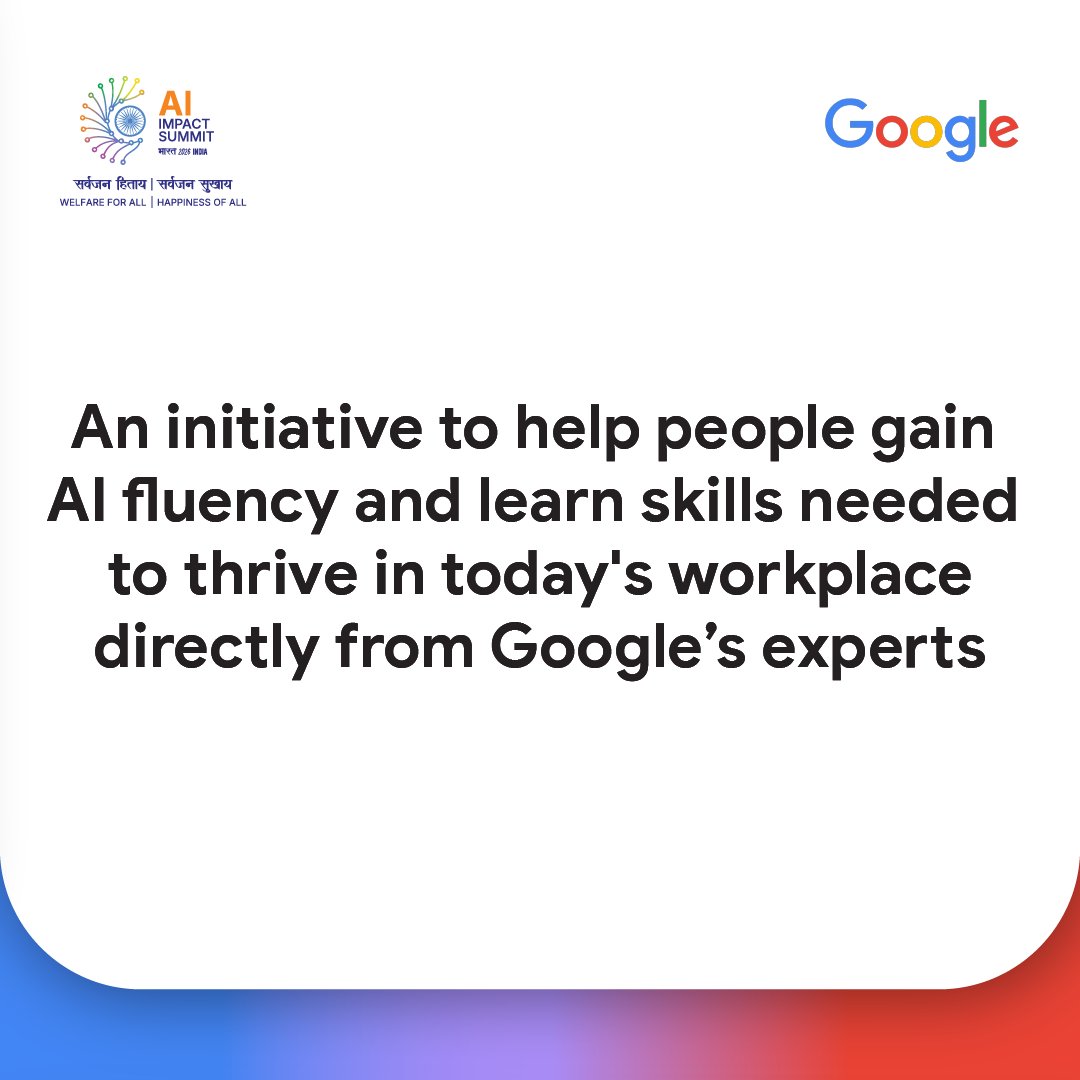 We have trained over 100 million people on digital skills globally, and now we are announcing some of our most ambitious skilling programs to date, including partnering with <a href="/WadhwaniAI/">Wadhwani AI</a> on the AI Professional Certificate Program 🤝

Read more: goo.gle/IndiaAIImpactS…