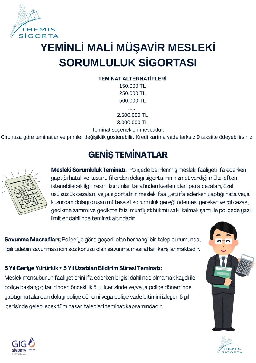 Yeminli Mali Müşavir Mesleki Sorumluluk Sigortasını daha önce duymadınız mı? 
Hemen bilgi veya poliçe almak için bize ulaşabilirsiniz. ☎0 534 634 83 79 - ☎0533 167 8500 - ☎0212 210 16 60 - ✉info@themissigorta.com 🔎themissigorta.com 
#yeminlimalimüşavir #sigorta #ymm
